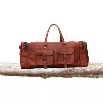 Женская кожаная большая винтажная спортивная сумка для путешествий на выходные на ночь 30 X 11 X 11 in коричневый