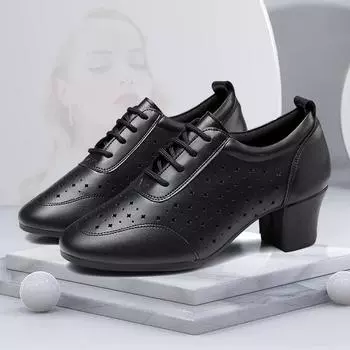 Женская кожаная дышащая обувь для современных джазовых танцев, удобная и мягкая мужская повседневная обувь 34 чёрный