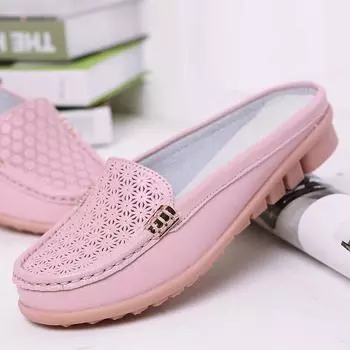 Женская кожаная дышащая обувь на плоской подошве, удобные тапочки на мягкой подошве, большие размеры, уличная прогулочная обувь, повседневная обувь 35 синий