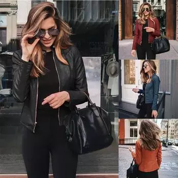 Женская кожаная куртка из искусственной кожи на молнии, байкерская куртка, женский пиджак, пальто, верхняя одежда S вино красного