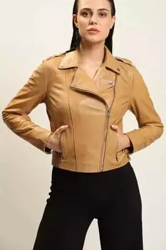 Женская кожаная куртка из натуральной овчины цвета загара, ручная работа, стильная повседневная байкерская куртка XS дубильная кора