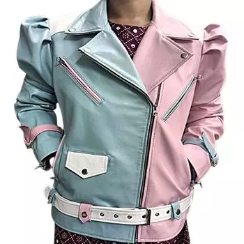 женская кожаная куртка, кожаная куртка пастельных тонов, розовая кожаная куртка, многоцветная радуга, мотоцикл, байкерские куртки для кафе-гонщиков, облегающие куртки, ПОДАРОК ДЛЯ НЕЕ