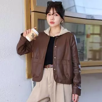 Женская кожаная куртка с капюшоном, маленькая мотоциклетная куртка, маленькая кожаная куртка, новый стиль, кожаная куртка, короткая, маленькая куртка из искусственной кожи M