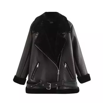 Женская кожаная куртка с пуховой подкладкой, длинная стеганая куртка со съемным меховым воротником L