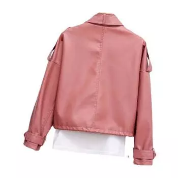 Женская кожаная куртка с завязками на ремне, свободный фасон, кожаная куртка-локомотив, студенческая куртка на весну и осень S чёрный