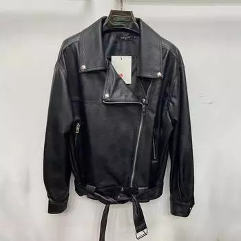 Женская кожаная куртка средней длины, весна и осень, корейский стиль, мотоциклетная кожаная куртка в стиле BF, куртка из искусственной кожи в гонконгском стиле, куртка оверсайз M