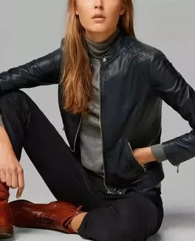 Женская кожаная куртка темно-синего цвета в байкерском стиле Moto из чистой овчины ручной работы, стильная повседневная M темно-синий