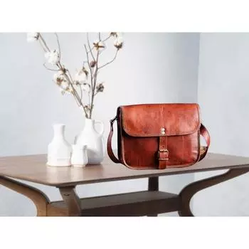 Женская кожаная маленькая сумочка-кошелек, кожаная сумка через плечо в стиле бохо 70-х годов, винтажная сумка через плечо ручной работы, женская сумка для колледжа 10 x 8 x 3 in коричневый