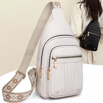Женская кожаная нагрудная сумка на одно плечо с вышивкой нагрудная сумка через плечо белый