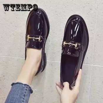 Женская кожаная обувь больших размеров в британском стиле, универсальные туфли Doudou на толстом низком каблуке для девочек, черные одинарные туфли без шнуровки 41 чёрный