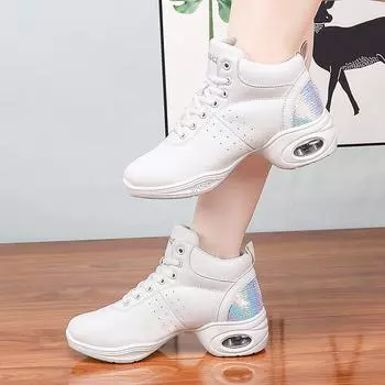 Женская кожаная обувь для танцев на мягкой подошве со средним верхом, танцевальная обувь для джазовой практики, танцевальные кроссовки 35 чёрный