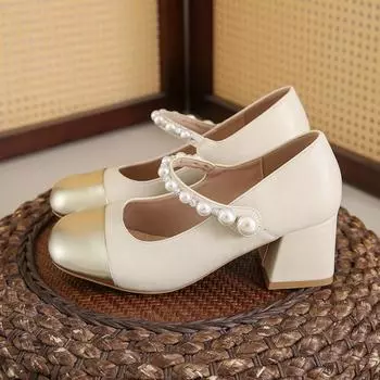 Женская кожаная обувь Элегантные туфли принцессы с бантами Стильные шикарные и универсальные детские праздничные каблуки черного и белого цвета 35