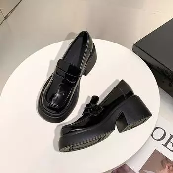 Женская кожаная обувь. Лоферы на платформе. Черные универсальные туфли из натуральной кожи на массивном каблуке. 34 чёрный