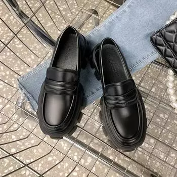 Женская кожаная обувь Повседневная обувь Осенне-зимняя обувь Лоферы на толстой подошве 43 чёрный