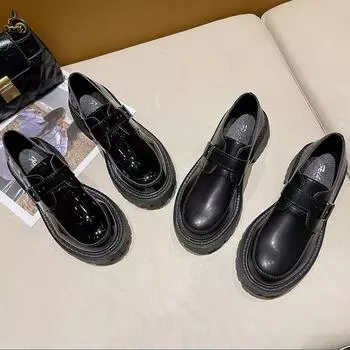 Женская кожаная обувь. Прогулочная обувь на платформе в стиле ретро. Деловая повседневная обувь. Удобная женская обувь. 35 чёрный