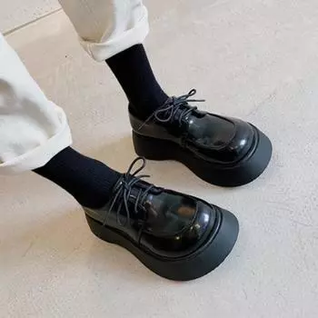 Женская кожаная обувь в британском стиле, женская обувь на шнуровке на толстой подошве, модная обувь Мэри Джейн для девочек, осенне-зимняя обувь на платформе из мягкой кожи 38