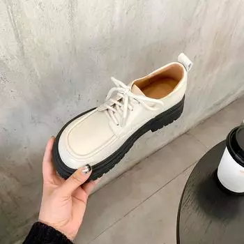 Женская кожаная обувь в студенческом стиле, увеличенная шнуровка, туфли Мэри Джейн, лоферы на платформе из натуральной кожи 35
