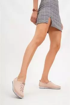 Женская кожаная повседневная обувь из натуральной кожи пудра