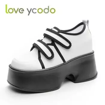 Женская кожаная повседневная обувь Love Ycodo, очень толстая простая удобная студенческая обувь толщиной 8 см на весну и осень 39 белый