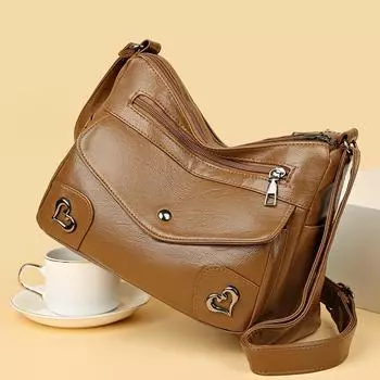 Женская кожаная сумка через плечо большой вместимости, сумка через плечо для матери среднего возраста серый