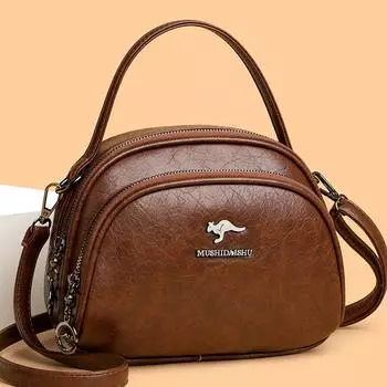 Женская кожаная сумка через плечо, маленькая круглая сумка, сумка для мамы среднего возраста коричневый