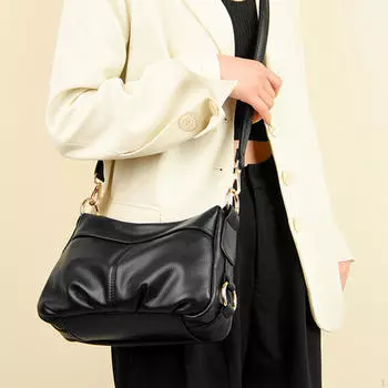 Женская кожаная сумка через плечо, модная сумка для , уличных поездок на работу чёрный
