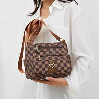 Женская кожаная сумка через плечо с принтом, сумка через плечо большой емкости хаки