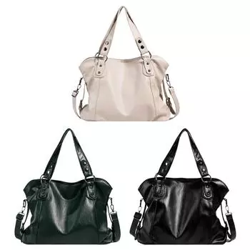 Женская кожаная сумка через плечо в стиле ретро, однотонная сумка-тоут для мамы, женская сумка-мессенджер большой вместимости, повседневная дорожная сумка-шоппер белый