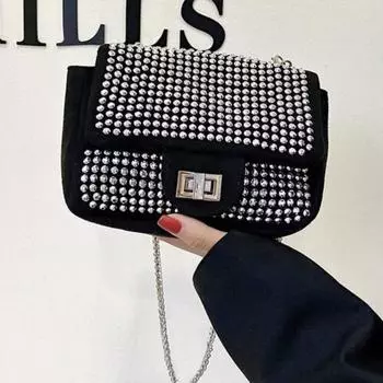 Женская кожаная сумка через плечо, винтажные блестящие сумки через плечо со стразами чёрный