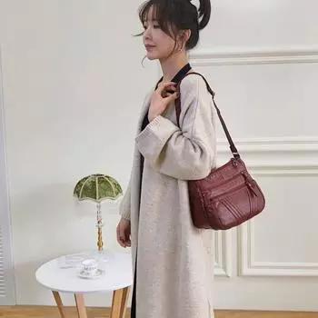 Женская кожаная сумка для матери среднего возраста, сумка через плечо, сумка с несколькими карманами фиолетовый