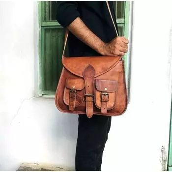 Женская кожаная сумка Goat Crossbody Натуральная коричневая сумка через плечо ручной работы 10 x 13 x 4 коричневый