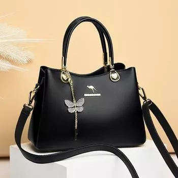 Женская кожаная сумка Johnature Temperament, большая вместительная кожаная сумка, универсальные однотонные сумки на плечо чёрный