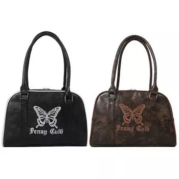 Женская кожаная сумка, легкая сумка на молнии, сумка через плечо с вышивкой бабочки, сумка с верхней ручкой, сумка-хобо, повседневная сумка для свиданий чёрный