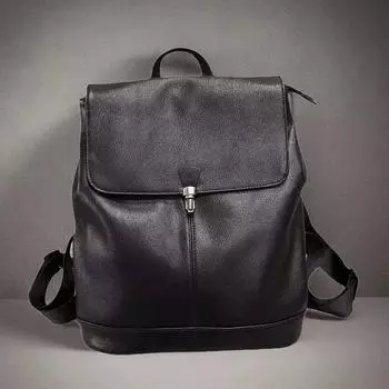 Женская кожаная сумка, откидной замок, рюкзак с защитой от кражи, черная дорожная спортивная спинка из коровьей кожи. чёрный
