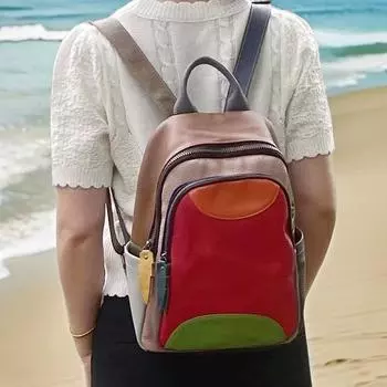 Женская кожаная сумка-рюкзак, цветной рюкзак из коровьей кожи, рюкзак для отдыха и путешествий красный