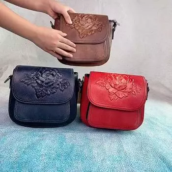 Женская кожаная сумка с тиснением ручной работы, винтажная маленькая сумка через плечо из натуральной коровьей кожи серый