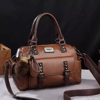 Женская кожаная сумка-саквояж с верхней ручкой, сумка через плечо, большая вместимость, сумка через плечо коричневый