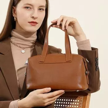 Женская кожаная сумка Сумка в стиле ретро Бостонская сумка Женская кожаная сумка через плечо Женская сумка через плечо 26*11*17CM чёрный