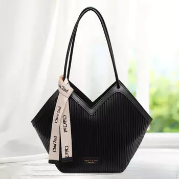 Женская кожаная сумка-тоут для модных покупок, большая вместимость, застежка-молния, ручка через плечо чёрный