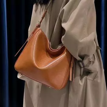 Женская кожаная сумка-ведро на весну и лето, большая вместимость, сумка через плечо для поездок на работу и обратно 26*9*23