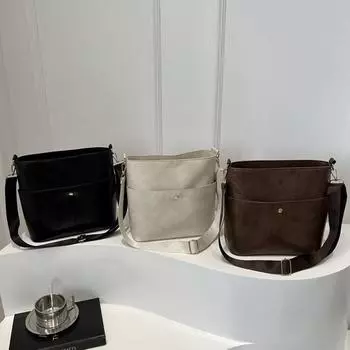 Женская кожаная сумка-ведро с несколькими карманами из искусственной кожи, сумка через плечо, универсальная сумка через плечо, сумка-портфель для путешествий для девочек 24.5x10.5x23.5cm коричневый