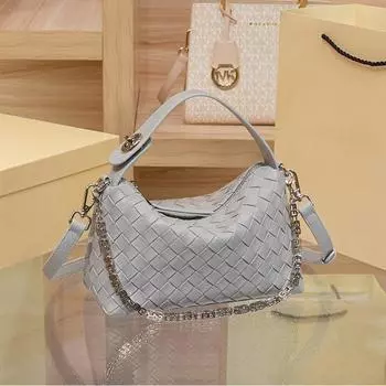 Женская кожаная сумка, женская сумка, элитная легкая роскошь, модная плетеная сумка-подушка на одно плечо через плечо белый