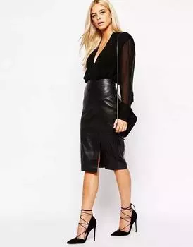 Женская кожаная юбка из натуральной овчины, стильная черная юбка ручной работы, повседневная вечеринка XS чёрный