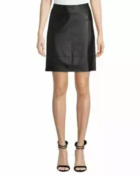 Женская кожаная юбка из натуральной овчины, стильная, ЧЕРНАЯ, для вечеринок, официальных, повседневных S чёрный