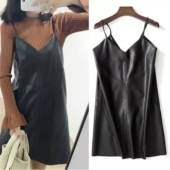 Женская кожаная юбка на ремне, платье из искусственной кожи, летние женские платья без рукавов S чёрный