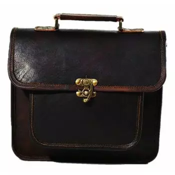 Женская красивая сумка через плечо с ручкой сверху из натуральной козьей кожи 3 x 9 x 11 in коричневый