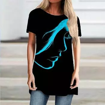 Женская красивая женская футболка больших размеров с принтом лица, удобная футболка с коротким рукавом и круглым воротником, повседневные мешковатые футболки средней длины для женщин, лето 2022 г. M зелёный