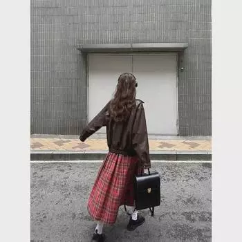 Женская красная клетчатая ретро-юбка - высокая талия, длинный зонт, для осенне-зимнего студенческого стиля XL