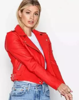 Женская красная кожаная куртка из натуральной овчины, стильная байкерская куртка ручной работы, дизайнерская XS красный