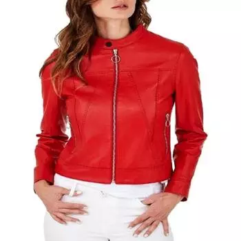 женская красная кожаная куртка | женская приталенная красная мотоциклетная куртка из натуральной кожи | зимняя куртка Western Party | Куртка из овчины - красный XS красный